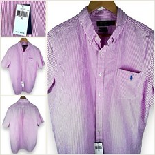 POLO RALPH LAUREN New XL Seersucker Untucked Button Down Short Sleeve Shirt Pink