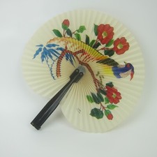 Vintage Hand Fan Peacock Bird  Flowers 10" Paper Folding Hand Fan 1960s China