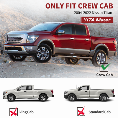 YITAMOTOR Running Boards For 2004-2024 Nissan Titan & Titan XD Crew Cab – 6" Rectangular Side Steps (Polished Silver)