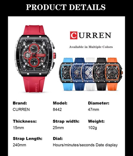 Reloj de pulsera CURREN para hombre rectangular moda cronógrafo niño niña relojes EE. UU. - Imagen 13 de 40