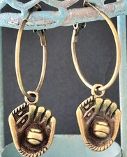 Baseball Mitt Bronze Hoop Dangle Earrings for Sport Lovers. Team. Fan. Play Ball