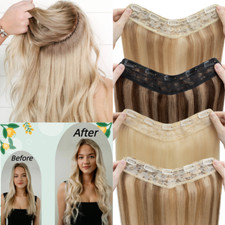 THICK V-Shaped 100 Real Clip in Human Hair Extensions Full Head One Piece 22in