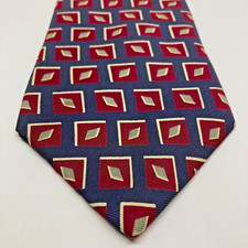 Burberrys of London Tie 100 Silk Navy Red Beige Geometric Made In USA