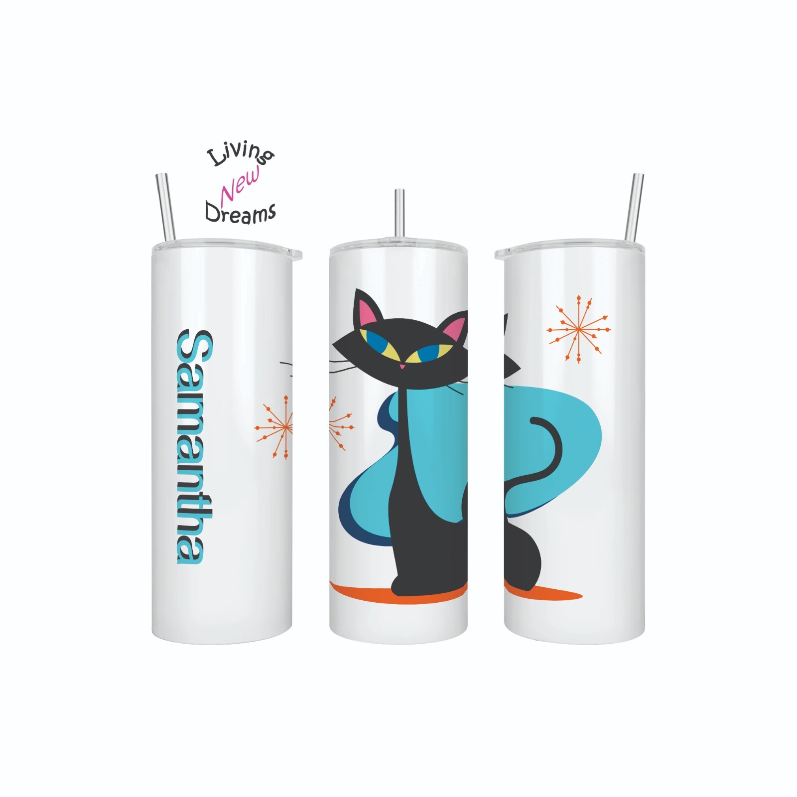 Mid Century Modern Personalized Kitty Tumbler 20 oz