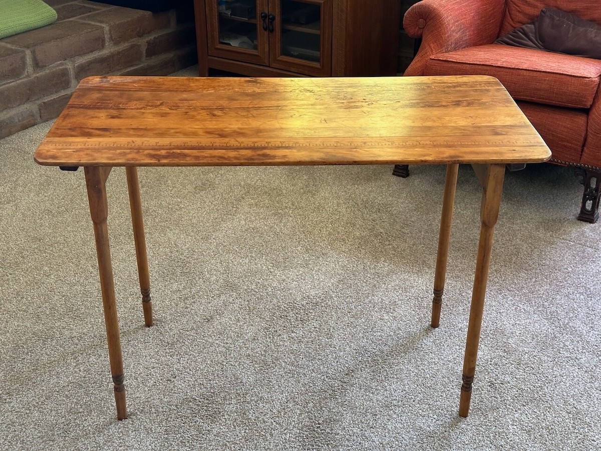 19th Century Folding Sewing Table with Yardstick Top signed by Sen