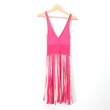 GUESS Womens Dress SMALL Pink Mini Striped Knit Fit Flare Cocktail V Neck Tank