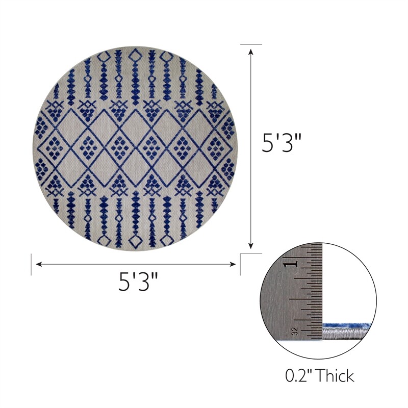 Pemberly Row Cusp Gray with Blue Indoor Outdoor Area Rug Round 5'3" eBay