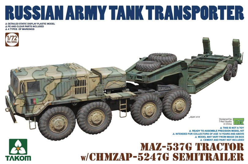 Takom 1:72 MAZ-537G with CHMZAP-5247G Russian Army Tank Transport Semi-Trailer