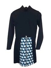 River Island Argyle Long Sleeve High Neck Dress Black & Green/Grey | Size UK 10