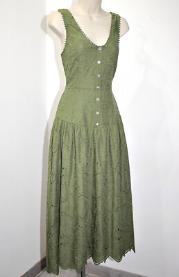 HOUSE OF HARLOW 1960 Faux Button Front Cotton Eyelet Dress in Olive Green  sz 6 | eBay