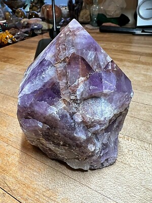 Amethyst Banded Chevron Crystal Gemstone Six Sided Laser Point Specimen 000