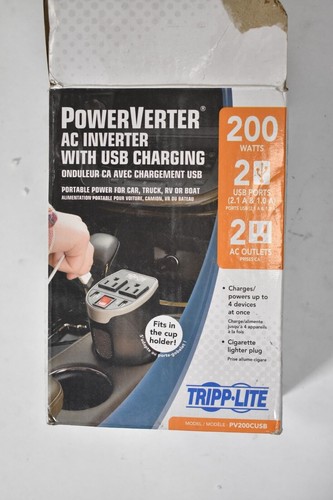 Tripp Lite PowerVerter AC Inverter w USB Charging Fits Cup Holder 200W 12V - Picture 7 of 9