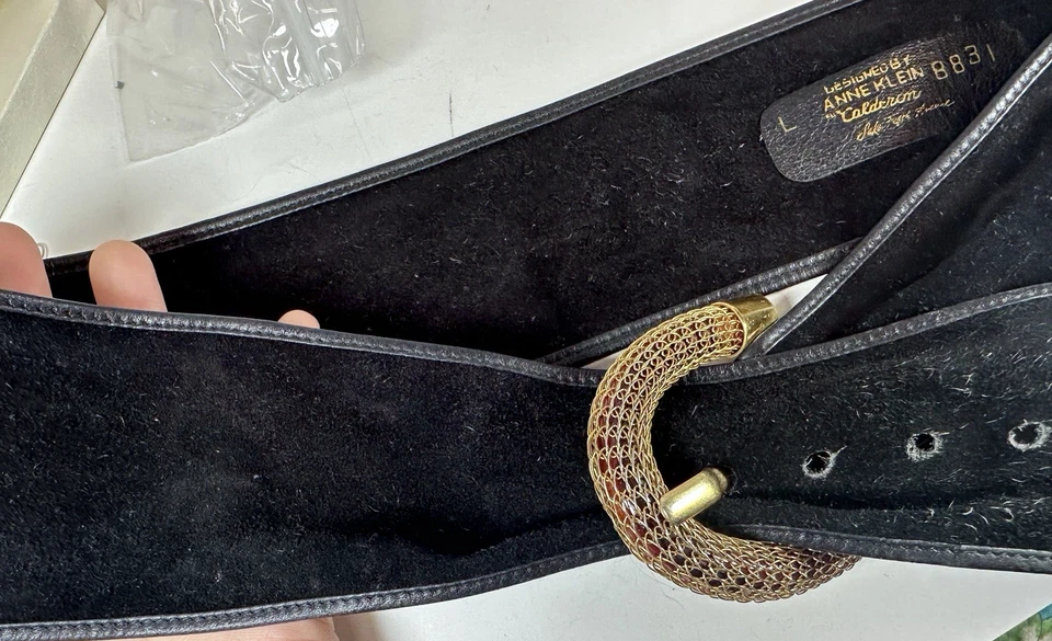 Vintage Belt Anne Klein Waste Suede Black Wide Leather Size Large 29-33 in Saks - Image 2 of 4