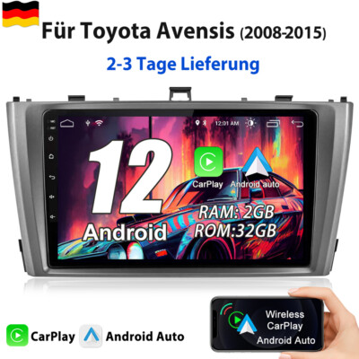9'' Android 12 Autoradio Carplay Für Toyota Avensis mit 08-2015 GPS Navi WIFI BT