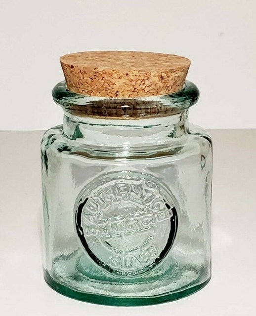 100 Recycled Glass, Glass Canister, Jar with Cork Lid 8oz San Miguel