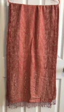 Cejon Coral Color Women’s Scarf Wrap Shawl W/ Sequins & Bead Accent  68”x18” EUC