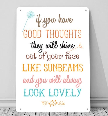 If You Ont Bon Thoughts Roald Dahl Livre Citation Métal Blanc Signe Mural Art - Photo 1/2