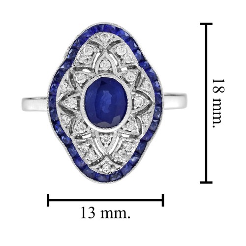 18K White Gold Blue Sapphire Diamond Art Deco Style Openwork Jewelry Set - Picture 14 of 18