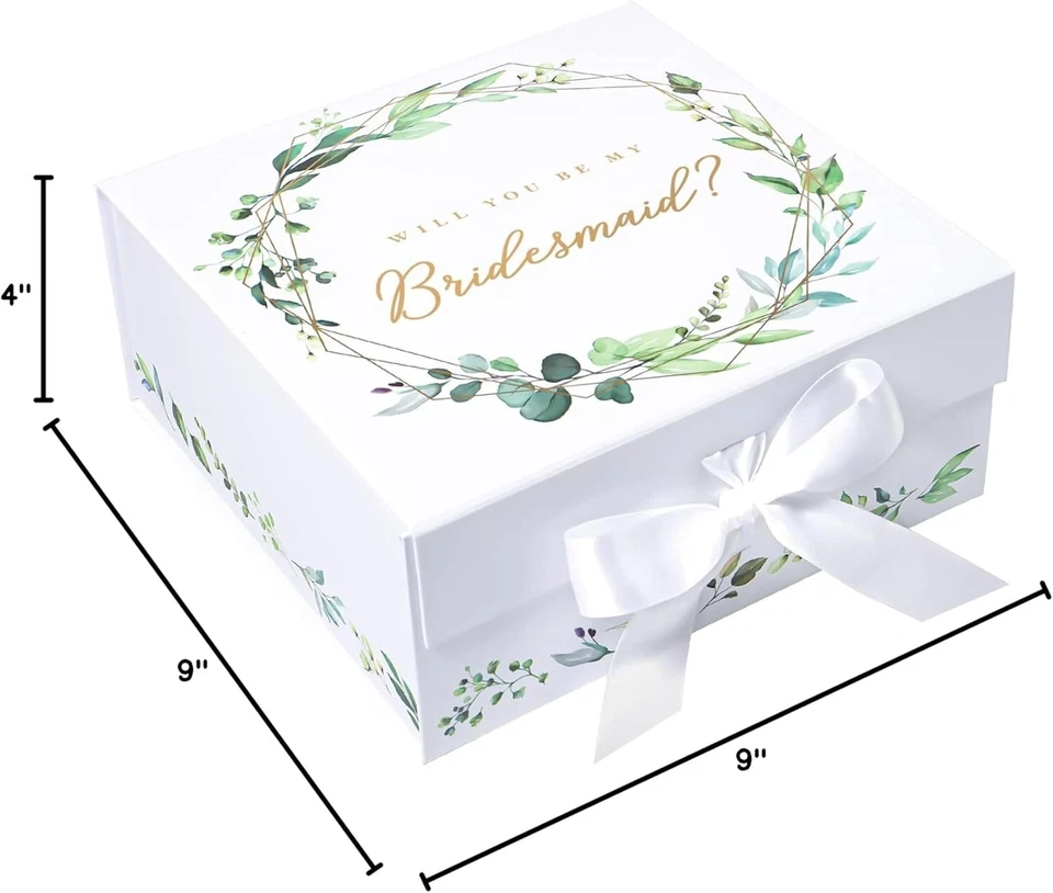 BRIGEL Dama de honor Caja de propuestas 3 PK especial! Texto laminado en oro, con cinta blanca Foto 2 de 4