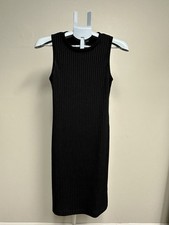 Nine West Black Ribbed Knit Sheath Dress Sleeveless Crew Neck Knee Length S