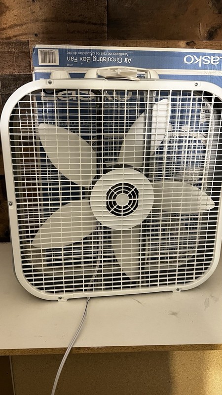 Lasko Air Circulating Box Fan 5-Blade White Square Corded Electric Carry Handle