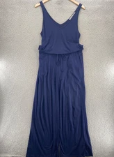 Michael Stars Jumpsuit Womens Medium Navy Sleeveless Double V Wide Leg Stretch