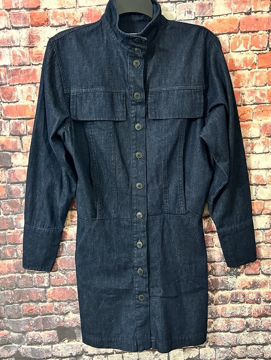 zara denim effect shirt dress ZARA WOMEN'S DRESS MIDI DENIM SHIRT FRONT