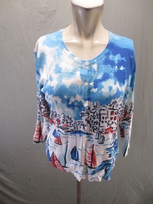 Christopher&Banks Size MP Womens Multicolor Cotton Blend Buttons Comfy Cardi 895