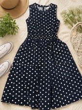 Womens XS dress Polka Dot Sleeveless Fit Flare blue classic classy summer party