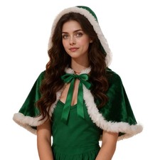Womens Christmas Hooded Shawl Cloak Cape Santa Claus Cape Halloween Cosplay