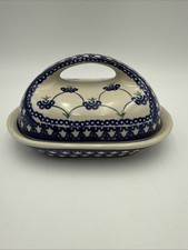 Polish Pottery Butter Dish 7" &ldquo;Bleeding Heart Peacock&rdquo; Ceramica Bolesclanca