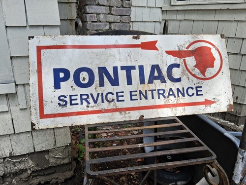 Porcelain Pontiac Sign approx 36"x15" Inches Over Steel Service Station