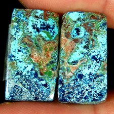 Coppia cuscini 16,20 ct .100% azzurrite blu naturale 11x20x4 mm cabochon loss...