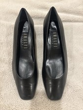 VTG Amalfi Italy Black Leather Square Toe Block Heel Pumps Classic Chic 8.5