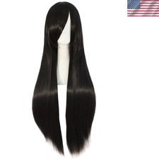 Luxury 80cm Black Straight Wig - High Temperature Fiber Cosplay Essential