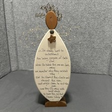 Vtg Wooden Angel Figurine “The Joy That Heaven Brings” 13”