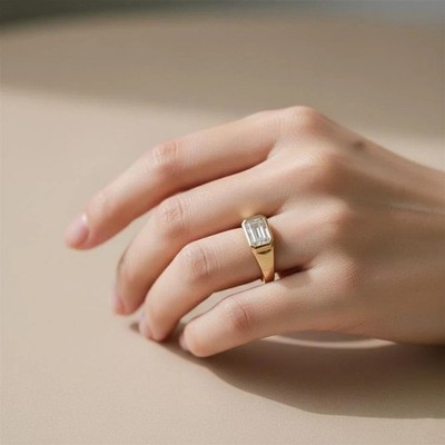 Designer 14k Gelbgold Smaragd Diamant Ring 1,50 Karat IGI Lab Grown E F VVS