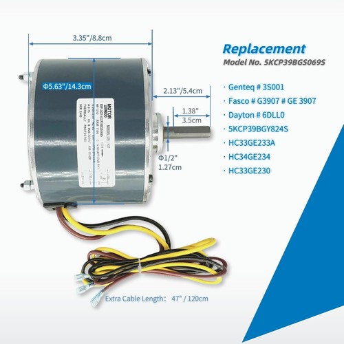 Condenser Fan Motor Replacement for Carrier Bryant Payne 1/10HP 208-230V 60Hz - Picture 3 of 6