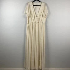 Baltic Born Maxi Dress Size 2XL Cream Short Flutter Sleeve V Neck Slit Ivory
