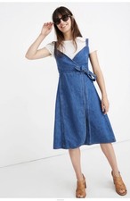 Madewell Denim Wrap Tie Dress Sz 2 Casual Summer Resort Blue Knee Length