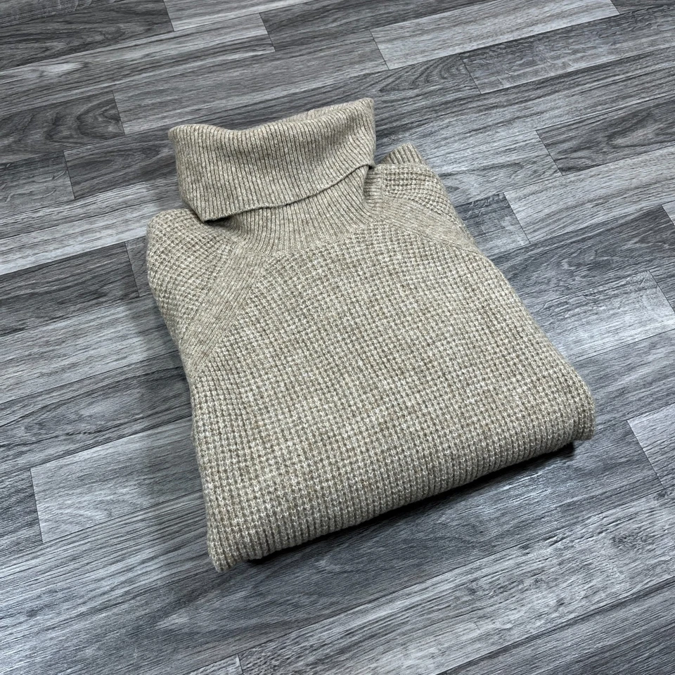 LOFT Turtleneck Pullover Tan Wool Blend Waffle Knit Sweater Women's Size Small - Image 4 of 4