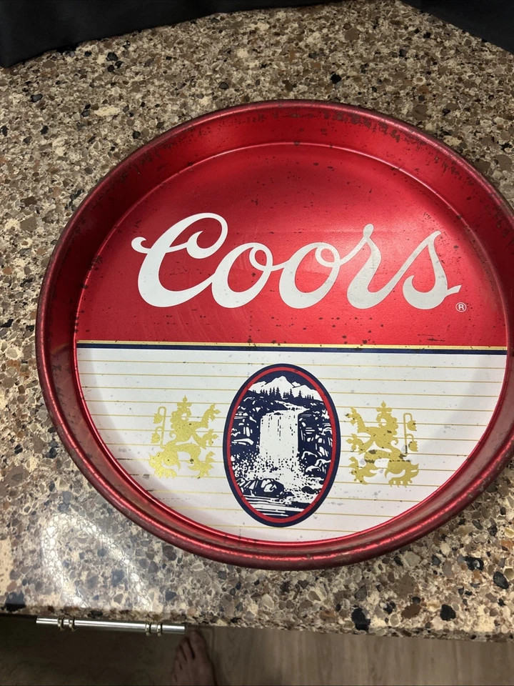 Vintage 1988 COORS BEER 13" Red Round Metal Serving Bar Tray / Made in USA  - Image 3 of 4