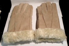 WOMEN'S SUEDE LEATHER GLOVES FLEECE LINED SHERPA TAN 10" LONG 4" WIDE GUC