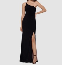 X by Xscape Women's Black One-Shoulder Front-Slit Gown Dress Size 4