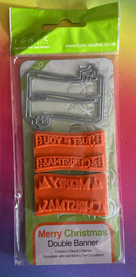 Neu Tonic Studios Stempel & Stanzenset - Frohe Weihnachten Doppelbanner UK Verkäufer 3277