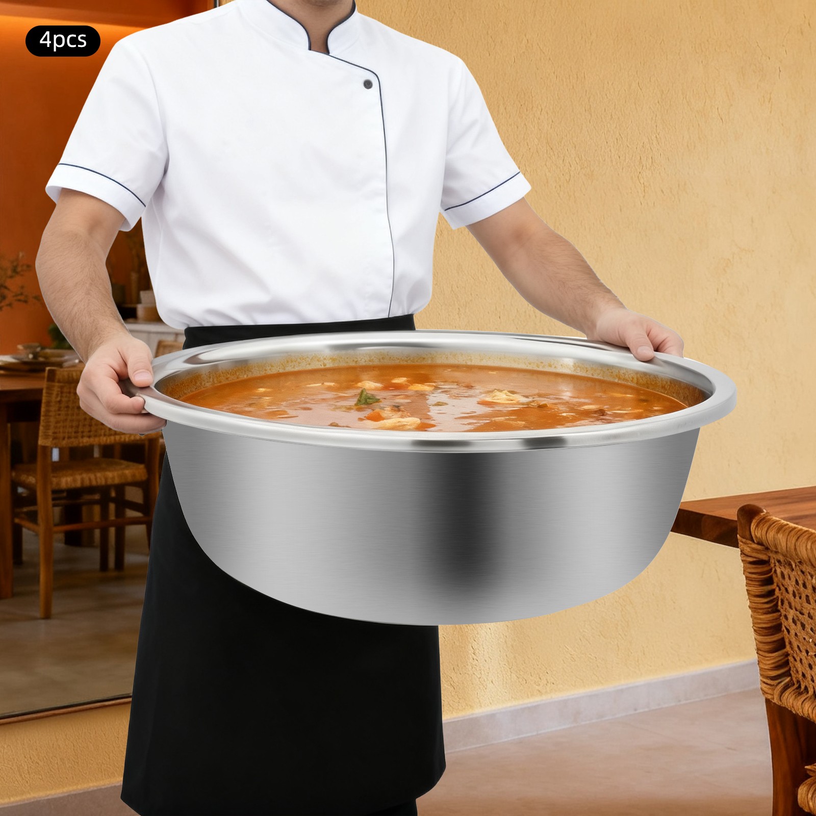 4 Pcs Stainless Steel Mixing Bowls, Mixing Bowls, Extra Large Basin Salad Basin