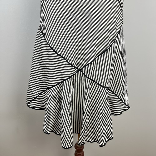 VTG Max Studio Handkerchief Dress Womens Medium 100% Silk Black White Stripe Y2K - Picture 7 of 8