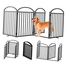 4 Panles Full Matel Freestanding Dog Gates  4 Panels with Door  96"W 32H" Black