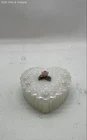 Fenton Heart Trinket Box Lidded Iridescent White Rose Art Glass Vintage 1980s