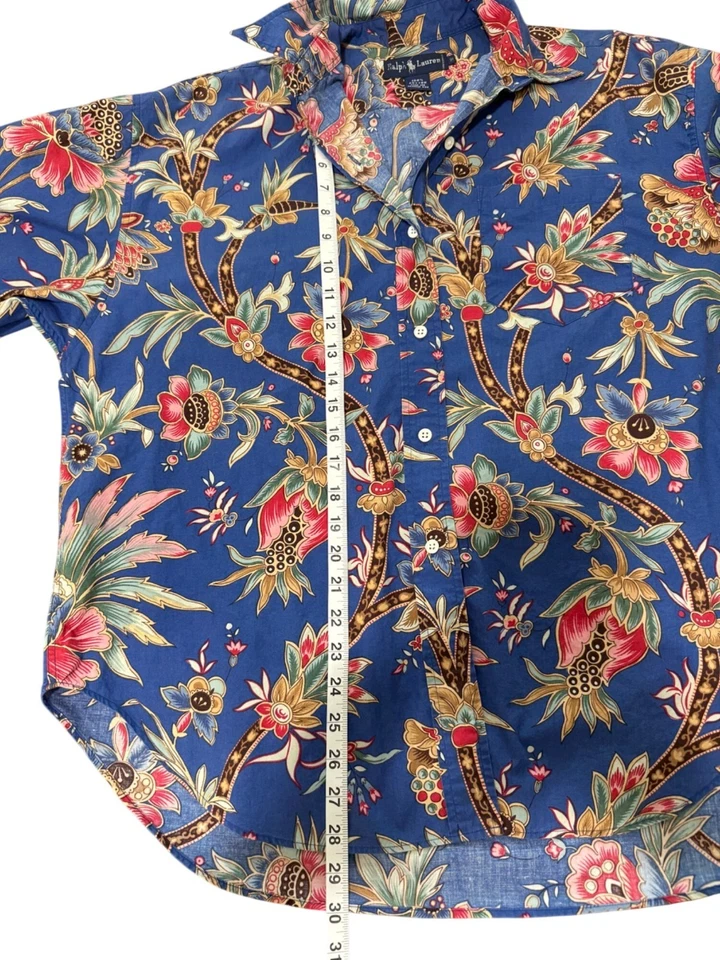 Ralph Lauren Top Button-Up Blue Floral Paisley Shirt Cotton Vintage Women Sz 10 - Image 4 of 4